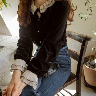 Layered-edge Velvet Blouse