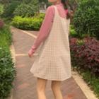 Long-sleeve T-shirt / Plaid Strappy A-line Dress