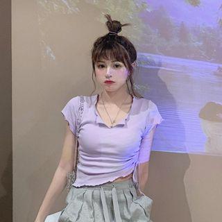 Drawstring Ruffle Trim Short-sleeve T-shirt