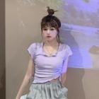 Drawstring Ruffle Trim Short-sleeve T-shirt