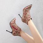 Embroidered Studded High Heel Ankle Boots