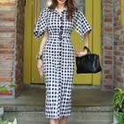 Plaid Single-breasted Short-sleeve Dress