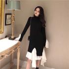 Mock Two-piece Asymmetric Midi Sweater Dress Black - One Size