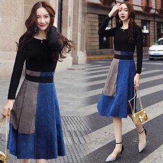 Set: Midi A-line Skirt + Long-sleeve Top