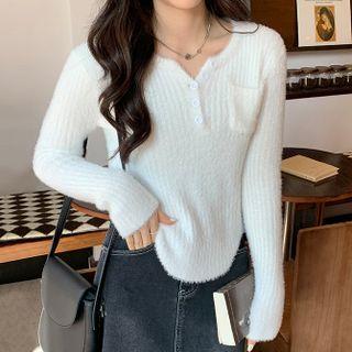 Long Sleeve Plain Fluffy Top