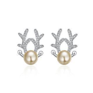 Popular Moose Earrings With Pearls And Austrian Element Crystals Silver - One Size