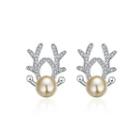Popular Moose Earrings With Pearls And Austrian Element Crystals Silver - One Size