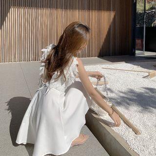 Sleeveless Leaf Applique A-line Dress