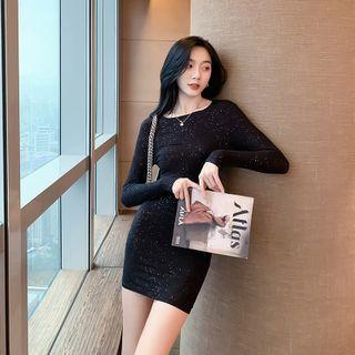 Long-sleeve Glittered Mini Bodycon Dress