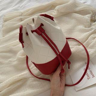 Two Tone Faux Leather Bucket Bag