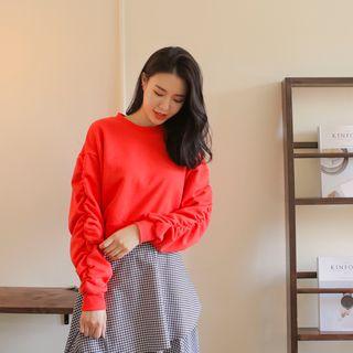 Shirred-sleeve Cropped Sweatshirt