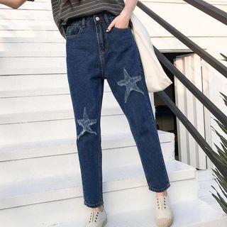 Star Distressed High Waist Jeans