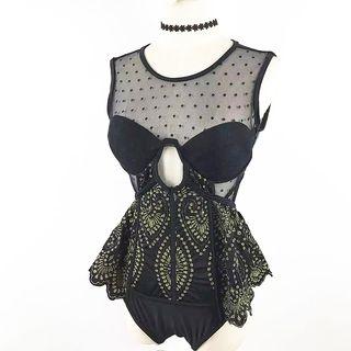 Embroidered Mesh Panel Swimdress