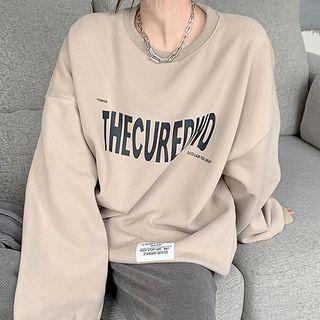 Lettering Print Sweatshirt Light Khaki - One Size