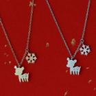 Deer & Snowflake Pendant Sterling Silver Necklace