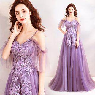 Embellished Cold Shoulder A-line Evening Gown