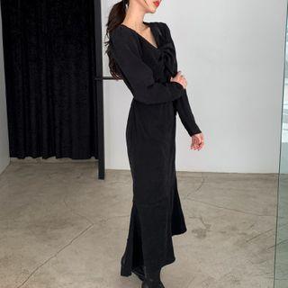 Long-sleeve Twist-front Midi Mermaid Dress