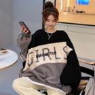 Fleece-lined Color Block Print Sweatshirt
