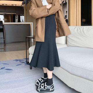 High Waist Plain Midi Mermaid Skirt