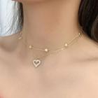 Layered Rhinestone Heart Necklace As Shown In Figure - One Size
