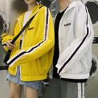 Couple Matching Striped Trim Hooded Zip Jacket