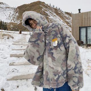 Camo Print Fleece Hooded Jacket