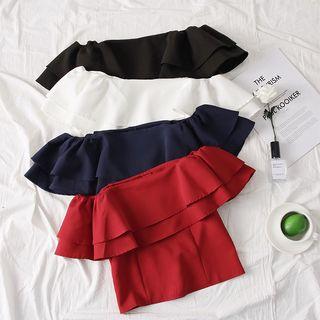 Boatneck Ruffled Chiffon Crop Top