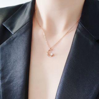 Moon Rhinestone Pendant Stainless Steel Necklace