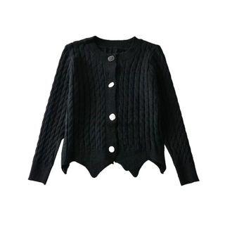 Long Sleeve Wave-hem Cable-knit Cardigan