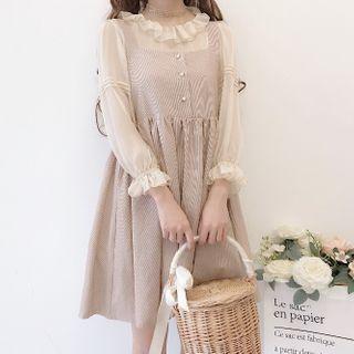 3/4-sleeve Chiffon Blouse / Mini A-line Pinafore Dress