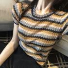 Striped Short-sleeve Knit Top As Shown In Figure - One Size