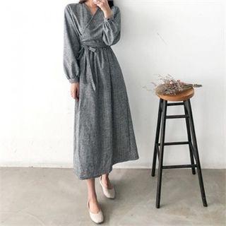 Gingham Wool Blend Maxi Wrap Dress