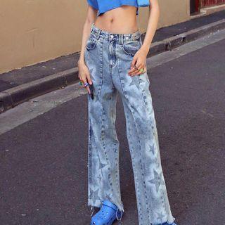 Star Printed Low Waist Jeans
