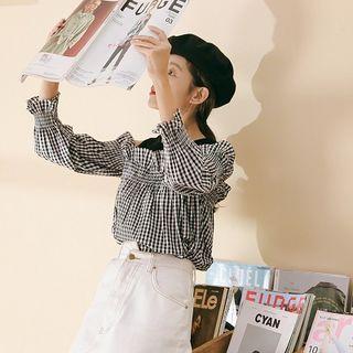 Mock Two-piece 3/4-sleeve Plaid Top Black - One Size