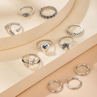 Set Of 10: Alloy Ring (assorted Designs) 14560 - Silver - One Size
