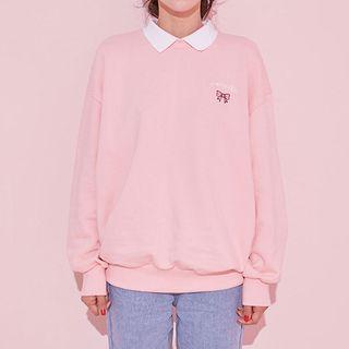 Contrast-collar Embroidered Pullover