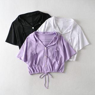 Single-breasted Elbow-sleeve Hooded Jacket