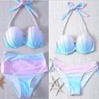 Halter Beaded Strap Gradient Shell Bikini