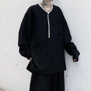 Contrast Trim Loose-fit Long-sleeve Shirt
