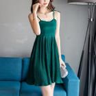 Shoulder-tie Accordion Pleat Dress