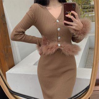 Fluffy Cardigan / Midi Pencil Skirt