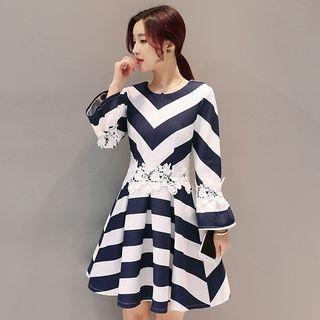 Chevron Bell Sleeve A-line Dress