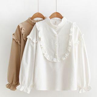 Ruffle-trim Half-placket Blouse White - One Size