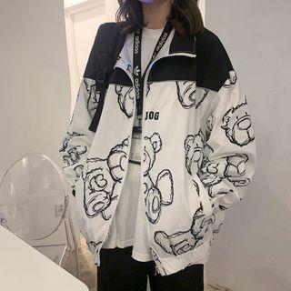 Bear Print Zip-up Jacket