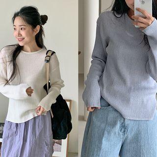 Slit-hem Rib-knit Top