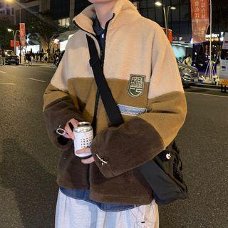 Embroidered Fleece Color-block Jacket