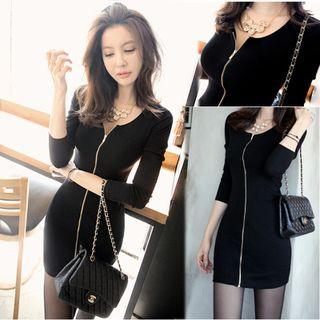 3/4-sleeve Zip Pencil Dress