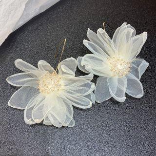 Chiffon Flower Hook Earring 1 Pair - Off-white - One Size