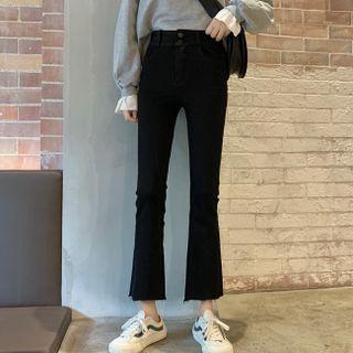 High-waist Frayed Cropped Boot-cut Pants