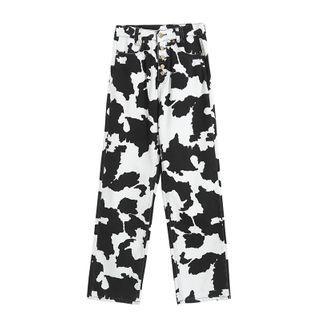 Cow Print Straight Leg Jeans